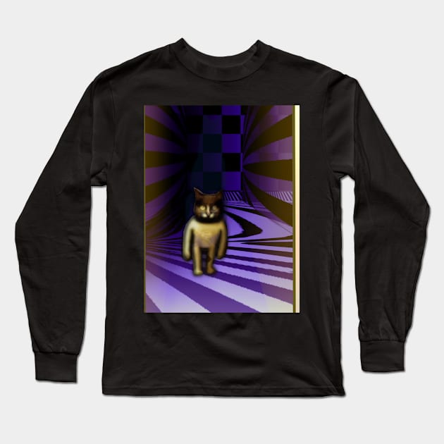 Cat Behind The Door - Psychedelic Surrealism Long Sleeve T-Shirt by mareescatharsis